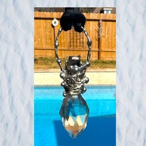 Unique Handcrafted Silver & Crystal Perfume Bottle Topper Pendant Necklace